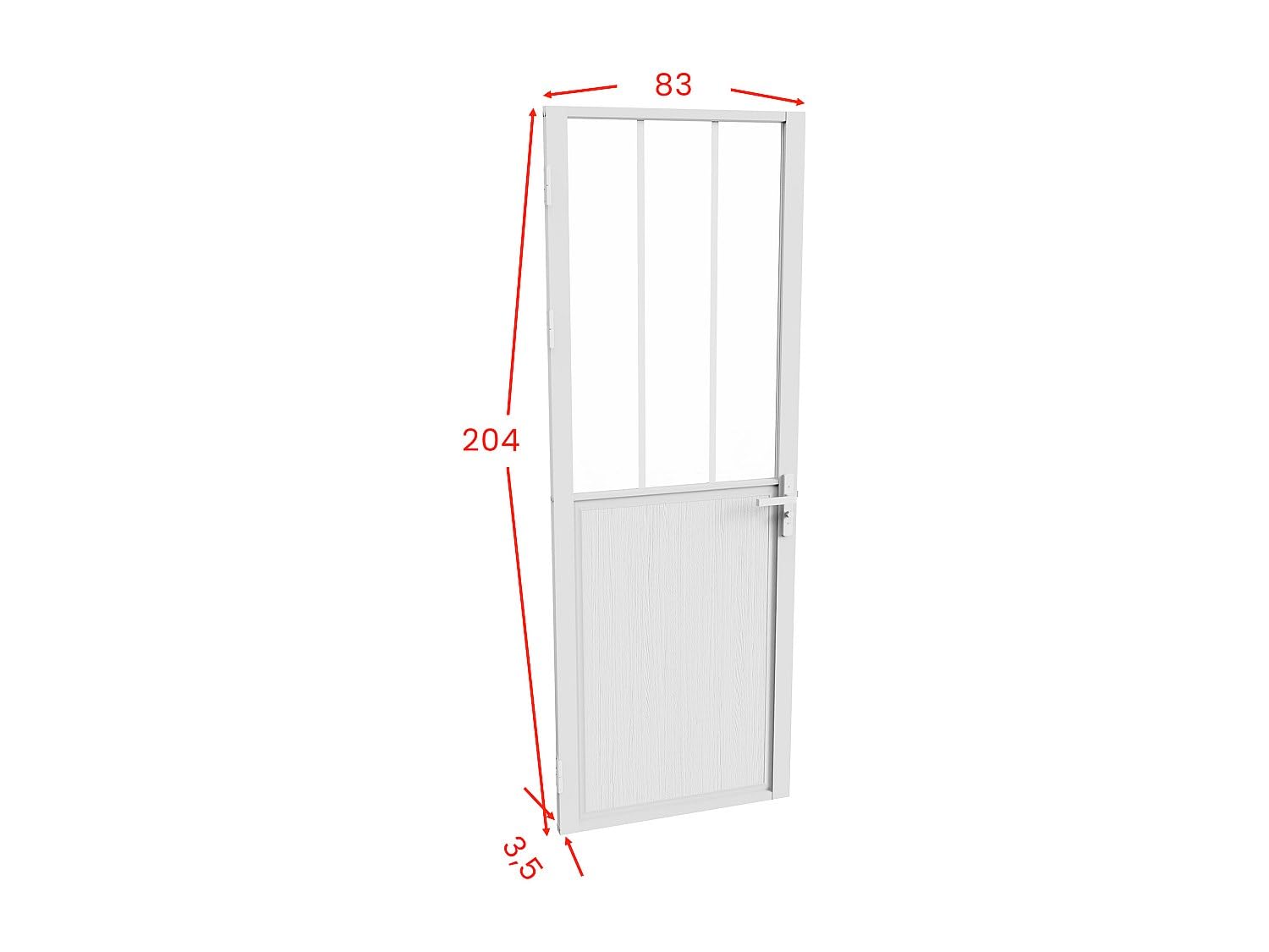 Vente-unique-Bloque de puerta reversible de aluminio y vidrio templado estilo taller - Alt. 204 x An. 83 cm - Blanco - ERMELO