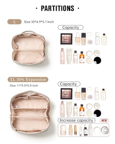 Image of EACHY Travel Makeup Bag, Large Capacity Cosmetic Bag for Women, Waterproof PU Leather, Flat Open Portable Toiletry Bag for Skincare, Brushes & Travel Essentials