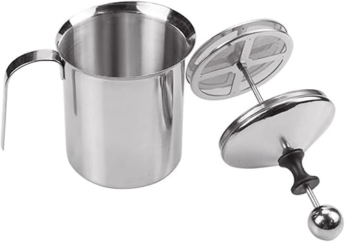 Edelstahl Double Mesh manuelle Milchaufschäumer, 800ml Milchaufschäumer Manuell zur Herstellung von Kaffee Cappuccino Schaummilch, 20X10X9,5CM