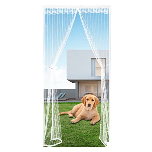 XXCC Fliegengitter für Balkontür 140x220cm Magnetische Adsorption Fliegengitter tür ohne Bohren Türvorhang Fliegenschutz Ohne Bohren Fliegenschutz Tür Automatisch Verschließen, Weiß Cover