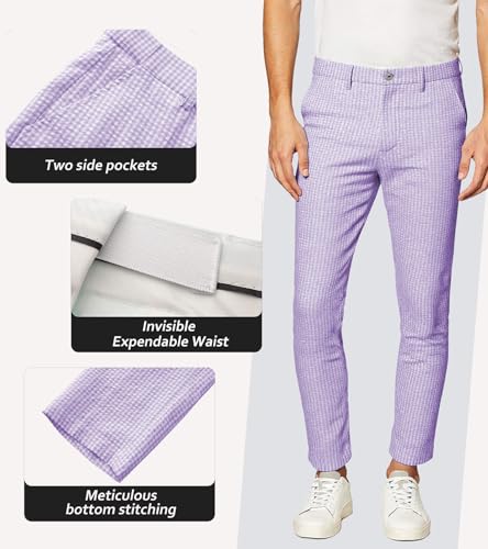 Wemaliyzd Mens Dress Pants Slim Fit Seersucker Plaid Patterned Trousers for Daily Prom Wedding4