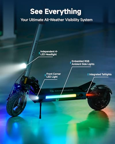 Image of ECOROAD Electric Scooter Adults ES6, 1000W Motor & 31MPH Portable E-Scooter, Up to 37+ Miles Range, 10 inch Off-Road PneumaticTires, Dual Suspension & Brakes System, RGB Lights & APP Control with Bag