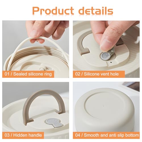 Pack of 4 Thermal Containers for Food, 2000 ml Thermal Lunch Box, Stainless Steel, Stackable Lunch Boxes, Thermal Bowl with Lid, Leak-Proof Thermal Box for Food for Home, Office, Picnic, with Carry — view 5