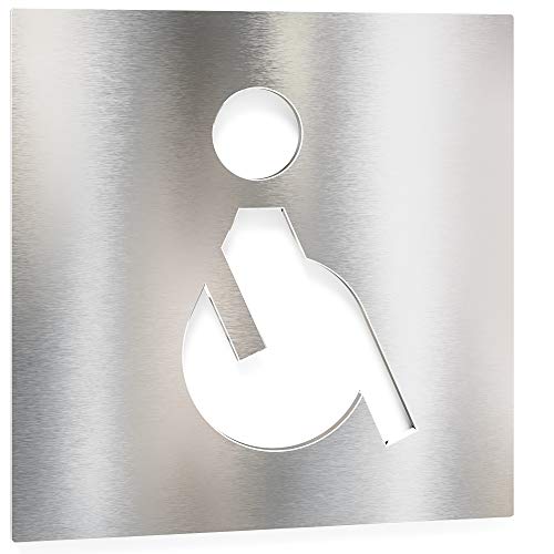 Letrero para WC minusválidos - señalización autoadhesiva de acero inoxidable para el baño discapacitados - instalación sin herramientas - rótulo para inodoro - B01