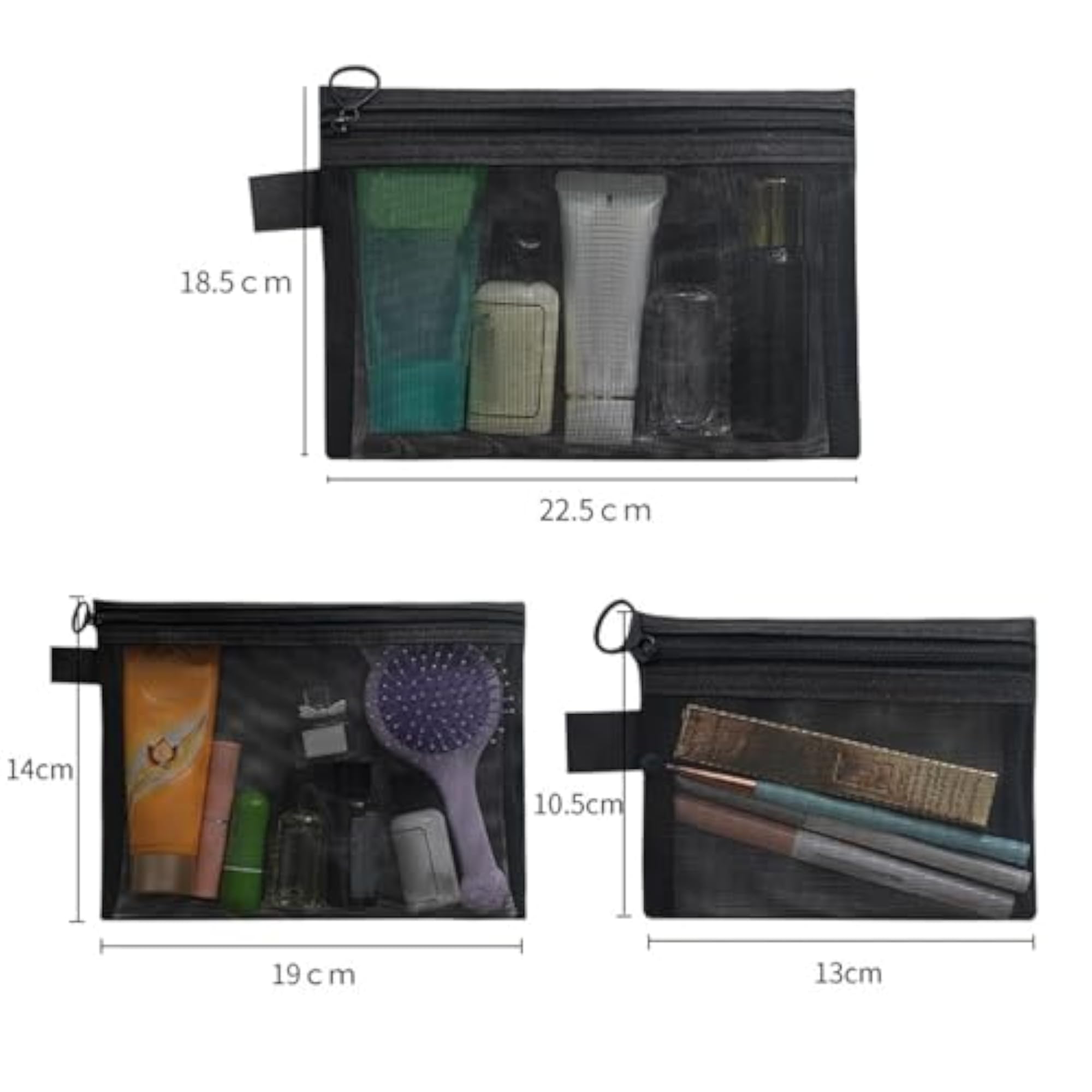 Portable Mesh Travel Bag Cosmetic Pouch, Black