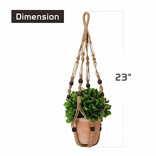 Mivofo Macrame Plant Hanger Indoor, 23" No Tassel Hanging Plant Holder, Sturdy Flower Pot Holder With 2 Hooks - Brown (Pot Not Included) #TOP3