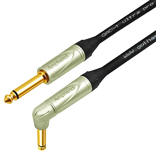 20 Foot - Gotham Gac-1 Ultra Pro (Black) - Premium, Low-Capacitance (21 Pf/F) Guitar Bass Instrument Cable - Amphenol Qm2R-Au & Qm2P-Au ¼ Inch (6.35Mm) Gold Ts Connectors #TOP4