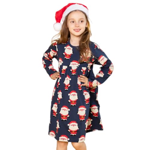 Image of Girl Fall Long Sleeve Dress Christmas Red Rainbow Twirly Skater Midi Party Dress