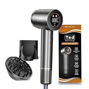 Ionen Föhn mit Diffusor & High-Speed Motor – 5× schnellerer Haartrockner Ionen – Fön mit Diffusor & Konzentrator – 5 Heizstufen, 2 Geschwindigkeiten, HD-Display – Reiseföhn & Haarföhn für Locken