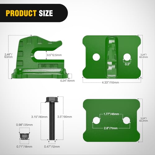 Image of Nilight 2PCS Tractor Bucket Grab Hook 3 /8'' Heavy Duty Drop Forged Steel Bolt On Zinc-Coated Cast Tow Max 15000 LBS Green