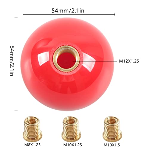 Poseng Red Ball Shift Knob 6 Speed Round Shift Knob M12X1.25, With 3 Adapters M10X1.5 M10X1.25 M8X1.25 - 3D Carving #TOP3