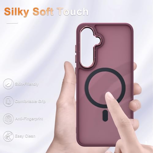 Image of for Samsung Galaxy S24 FE Case, Matte Magnetic Phone Case with 1 Screen Protector, Support for Magsafe, Translucent Frosted Slim Shockproof Protective Cover for Samsung Galaxy S24 FE, Wine Red