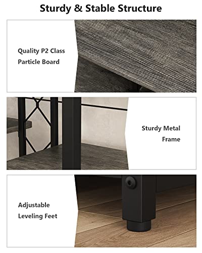 Teraves Console Table With Wine Rack And Glass Holder, 47 Inch Sofa Table With Storage Shelves, 4 Tier Entryway Table For Living Room, Entryway, Hallway, Kitchen (Black Oak+Black Frame) #TOP3