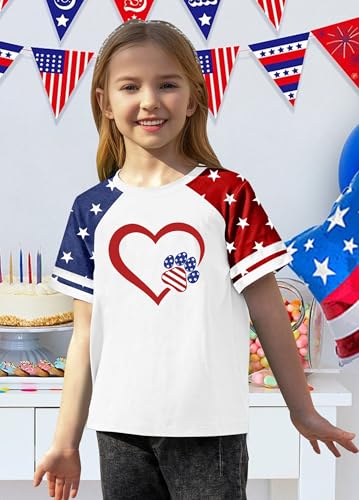 Image of CAZYCHILD Girls 4th of July USA Shirt American Flag Patriotic T-Shirt Independence Day Outfit for Kids 5-14Years