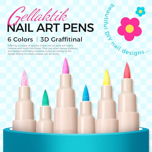 Image of 6 Colors 3D Nail Art Pens 0.7mm, Waterproof Quick Dry for DIY Nail Design