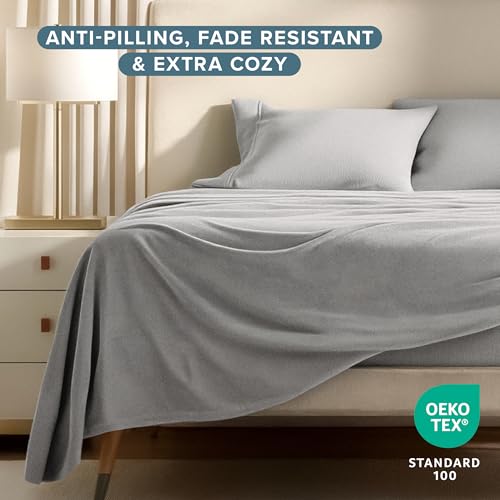Image of Bare Home Super Soft Fleece Sheet Set (Full, Light Grey)