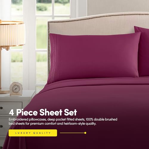 Image of 1500 Supreme Collection King Sheet Sets Berry Purple - Luxury Hotel Bed Sheets and Pillowcase Set for King Mattress - Extra Soft, Elastic Corner Straps, Deep Pocket Sheets, King Berry Purple