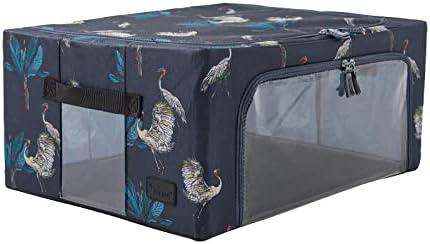 Periea Beau Folding Collapsible Stackable Fabric Home Storage Boxes with Steel Frames (Black & White, Large)