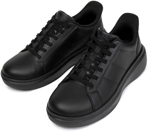 （08:30時点） [SOARHOPE] 黒い靴 スニーカー 防水【立ったままスッと履ける 理学療法士推薦】ビジネスカジュアル 通勤靴 手を使わずに履ける 運動靴 黑 カジュアルシューズ たったまま履ける靴 3E 軽量 革靴風スニーカー 歩きやすい レザー