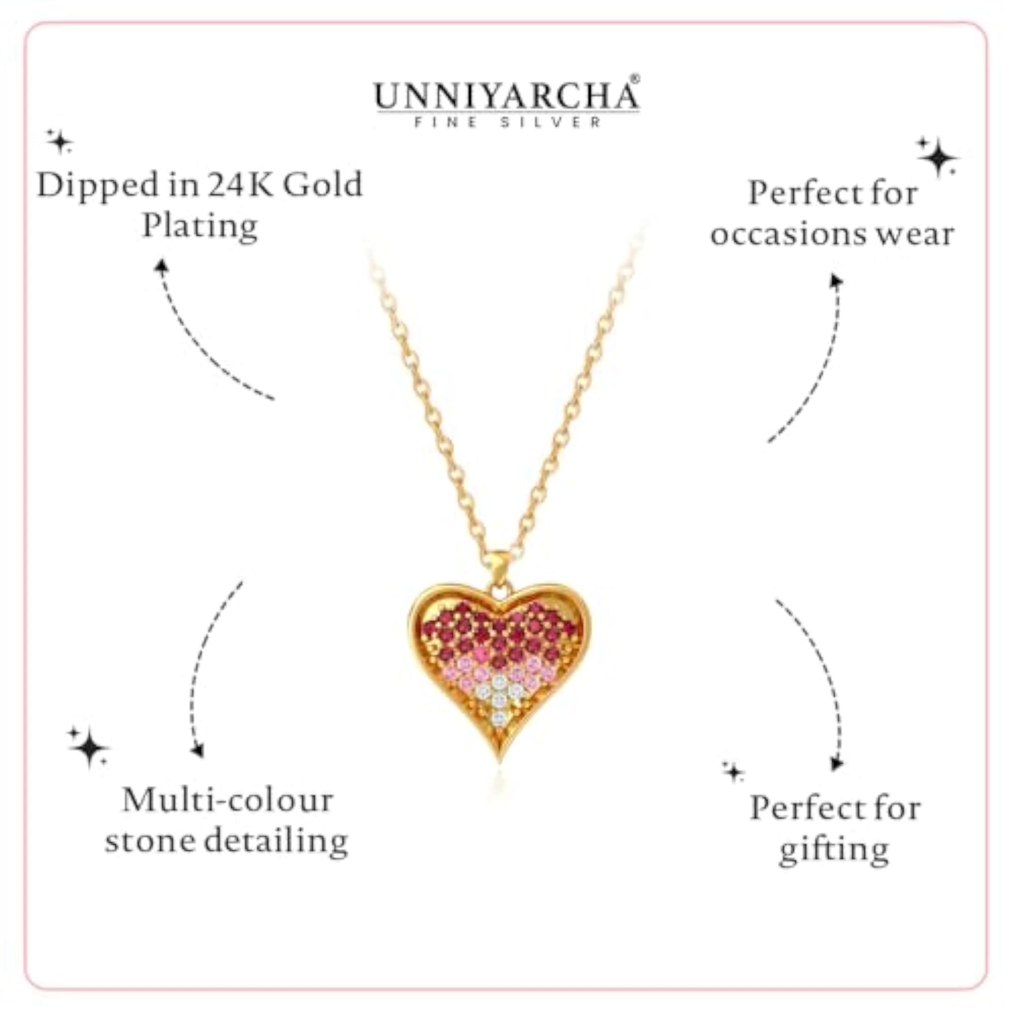 Women's 925 Sterling Silver Ombre Heart Pendant Necklace