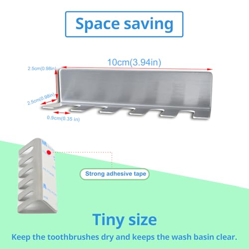 Wall Mounted Toothbrush Holder, Stainless Steel Toothbrush Holder with Self-Adhesive No Drilling Toothbrush Organizer, Bathroom Mounted Holder for Toothbrush Head, Washroom Razor Holder