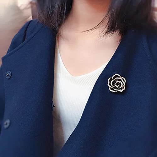 Image of Elegant Crystal Blooming Rose Flower Brooch Lapel Pin Breastpin for Women Birdal Cardigan Hat Scarf Suit Sweater Floral Pins