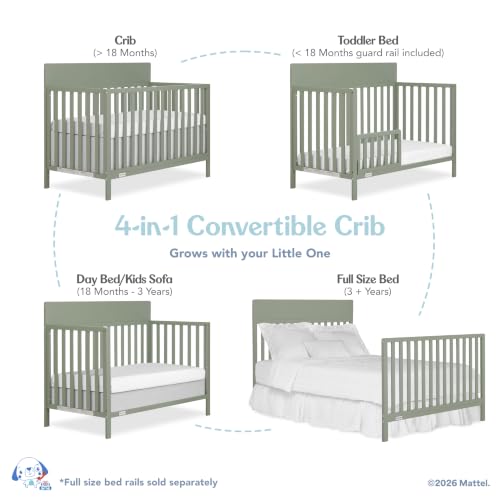 Image of Fisher-Price Meadowbrook 4-in-1 Convertible Full Size Baby Crib, Wooden Nursery Furniture, Converts to Toddler Bed with Guardrail, Daybed & Full-Size Bed, Greenguard Gold & BSA Certified, Meadow Green