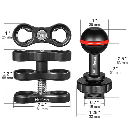 image for MINIFOCUS 1'' Ball Clamp Mount with Cold Shoe Ball Mount Head Base Ada