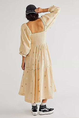 Willow Dance Women Casual Bohemian Floral Dress Square Neck Ruffle Swing A Line Long Sleeve Beach Maxi Dress with Pockets2