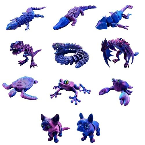 11PCS 3D Printed Animal Figures, Flexible Articulated Models With Realistic Eyes, Safe PLA Material, Educational And Creative Gi