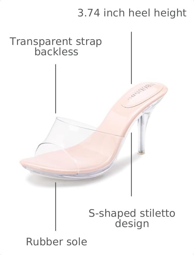 Image of NBUUNBU Silver Clear Heels For Women Dress Shoes Transparent Strap Sexy Stilletos Heels Open Toe High Silver Heeled Sandals Pump Mules
