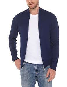 iClosam Herren Strickjacke Feinstrick Mit Stehkragen Und Reißverschluss, Dunkelblau, XL