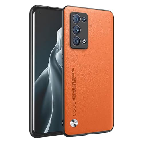 HONLEN Custodia per OPPO Reno6 Pro 5G (6.55' Inches) Cover per Telefono Aziendale con Retro in Pelle, Arancia