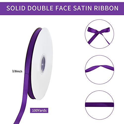 TONIFUL 3/8 Inch x 100yds Purple Satin Ribbon Thin Solid Fabric Ribbons Roll for Gift Wrapping Invitation Floral Hair Balloons Craft Sewing Party Wedding Popsicles Decoration Valentine's Day Bouquet - Image 2