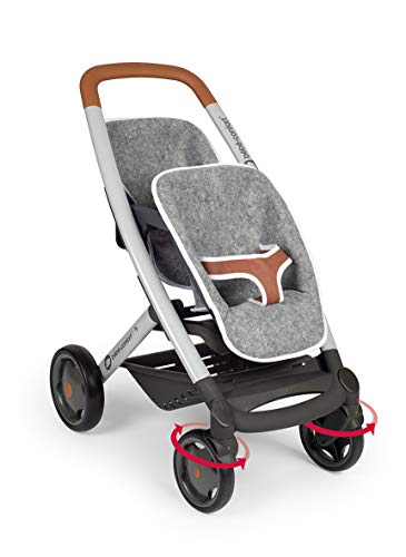 Smoby Bébé Confort 253205 Zwillings-Kinderwagen, grau, für Puppen und Puppen, leise, multidirektionale Räder, Aufbewahrungskorb
