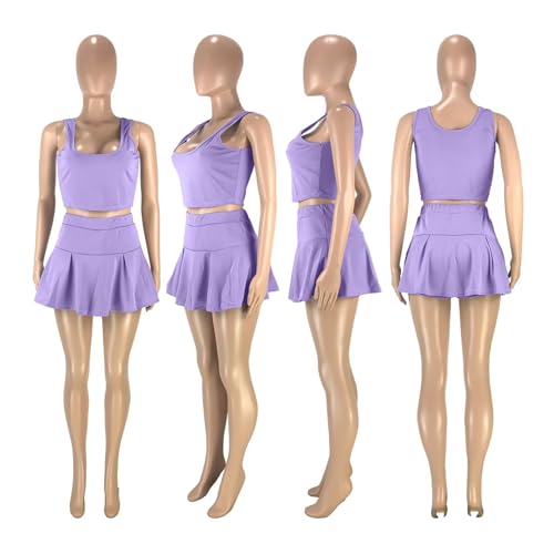 Conjunto de saia esportiva casual feminina, 2 peças, regata atlética, mini plissada, tênis, golfe, s
