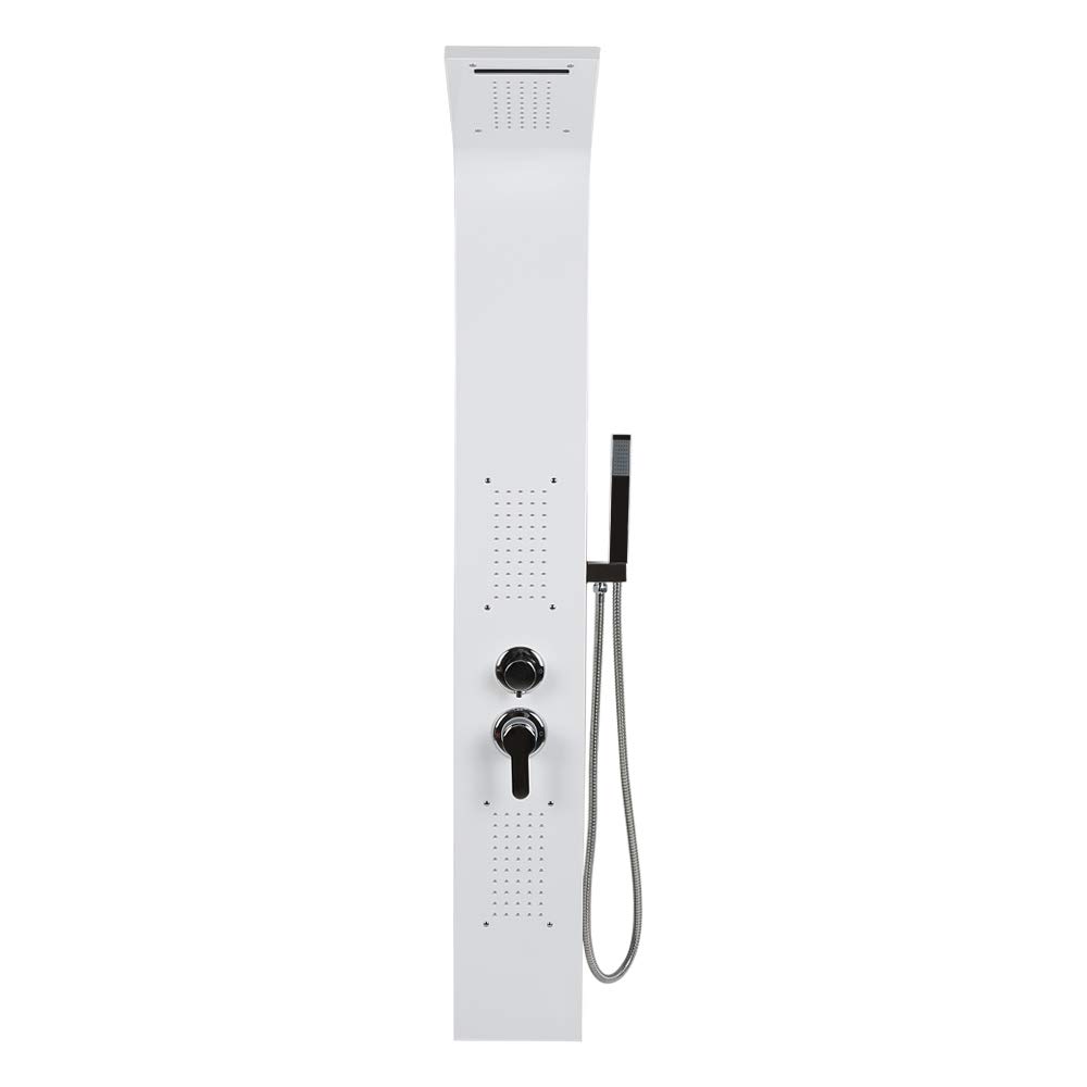 Pannello Doccia 5 In 1 in Acciaio Inox con Soffione, Colonna Doccia Idromassaggio a Pioggia e Doccetta [Classe di efficienza energetica A]Funzioni in 304 Acciaio Inox,20 x 7 x 140 cm (bianco)
