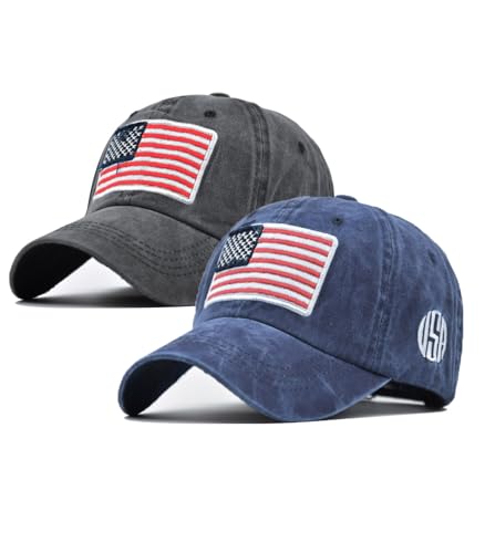 Image of 2-Pack USA Flag Hats for Men Baseball American Flag Hats for Men USA Cap USA Tactical Washed for Women