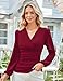 GRACE KARIN Long Sleeve Blouses for Women Dressy Casual, Wrap Tops Work Shirts, 2026 Spring Business Outfits Wine Red XL