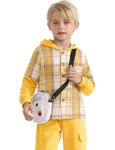 Image of 2Pcs Boys Clothes Sweatsuit Set Hoodie Flannel Plaid Shirt and Jogger Pants for Kids Fall Winter Spring Outfits