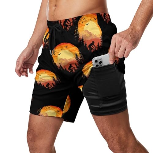 Vintage Cycling Downhill Mountain Bike Beach Shorts for Men Swim Trunks Quick Dry Swim Shorts with Compression Liner Pocket2