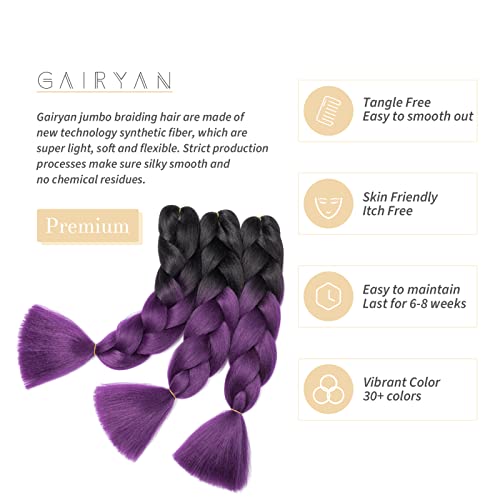 Gairyan Jumbo Braiding Hair Extensions 24 inch 3PCS 300g Ombre Jumbo Braids Hair Extensions 3 Tone Synthetic Coloured Hair for Braiding Extensions Afro Box Braids Crochet Twist - Image 3