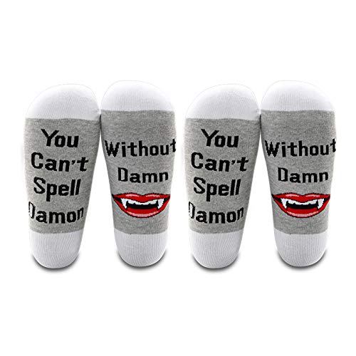 LEVLO The Vampire TV Series Lover Gifts You Cant Spell Damon Without Damn Socks Vampire Fans Socks (2 Pairs/Set-Mid Calf -1)