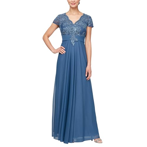 Image of Alex Evenings Women's Stretch Sequin Bodice Empire Waist Long Gown, Formal Event Dress (Petite and Regular Sizes)