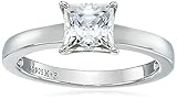 Amazon Collection Platinum-plated Sterling Silver Princess-Cut Solitaire Ring made with Infinite...