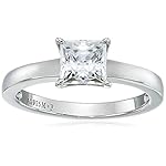 Amazon Collection Platinum or Gold Plated Sterling Silver Princess-Cut Solitaire Ring made with Infinite Elements…