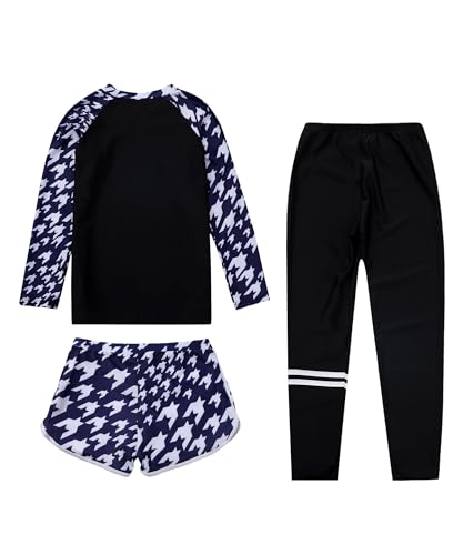 Image of Girls 3 Piece Swimsuit Long Sleeve Rash Guard Swim Shirt with Trunks & Pants UPF 50+ Swimwear