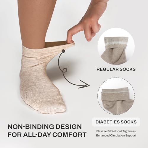 Image of Women's Diabetic Socks - 6 Pairs, Non-Binding, Soft Cotton, Comfort Fit, Breathable & Trendy, Made in Korea, Size 5-9