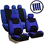 Automotive Seat Covers Blue Black Universal Fit Combo Set with Steering Wheel Cover and Seat Belt Pad for Cars, SUVs, and Trucks (Airbag Compatible and Split Bench) FH Group FB030BLUEBLACK-COMBO