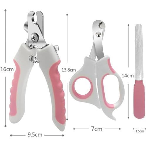 LDJZON Pet Nail Clippers and Trimmers Set Safety Guard to Avoid Over Cutting Razor Sharp Blades Grooming Tool for All Small Large Dog Cat (Pink)